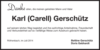 Traueranzeige von Karl Carell  Gerschuetz von Pegnitz-Zeitung
